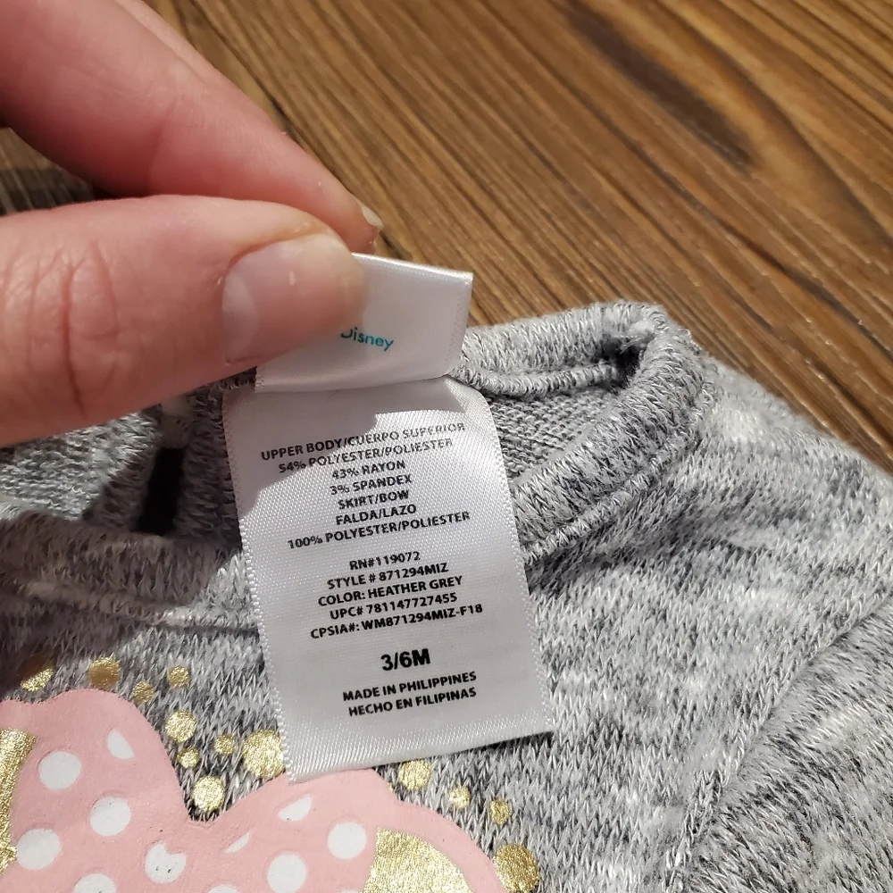 Disney Baby Minnie Mouse Matching Set Love Gray Sweater Polka Dot Pink Leggings